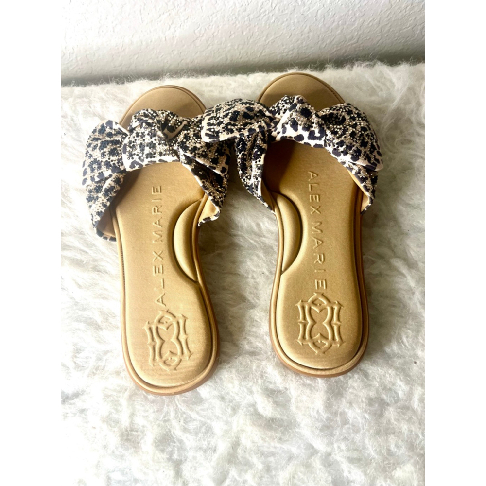 Alex Marie Hamala Bow Sequin Memory Foam Flat Slide Sandals Women Size 8M